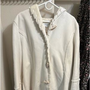 Full length creme suede coat